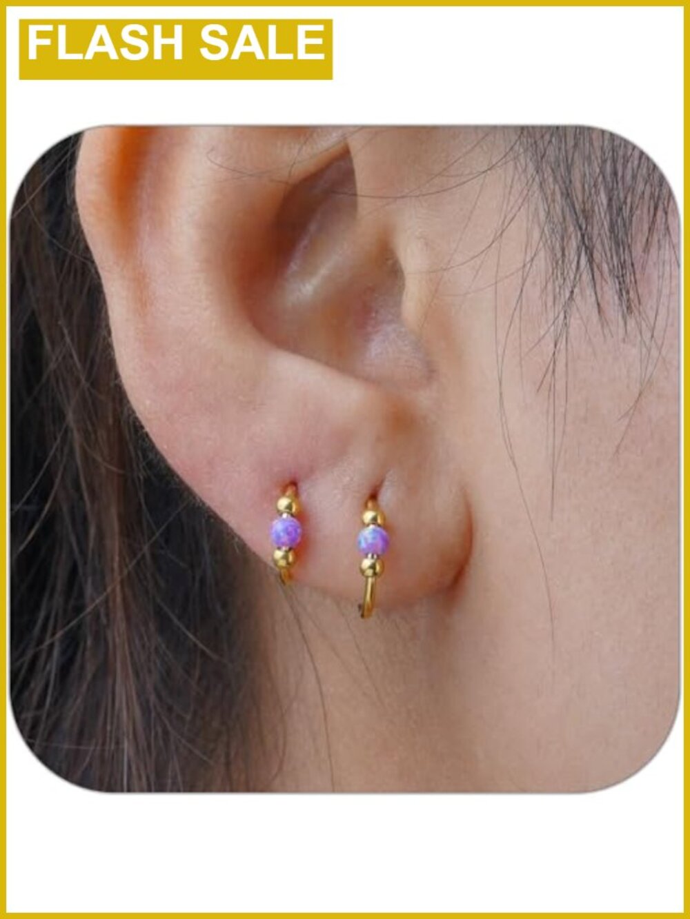 Hypoallergenic 14K Gold Plated Opal Cartilage Hoop Earrings 18G Surgical Steel